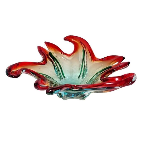 Vintage Large Italian Murano Sommerso Art Glass Sculpted Centerpiece 8" Bowl - Picture 4 of 11